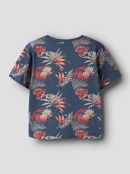 T-Shirt kurzarm mit Tropical Muster, blau