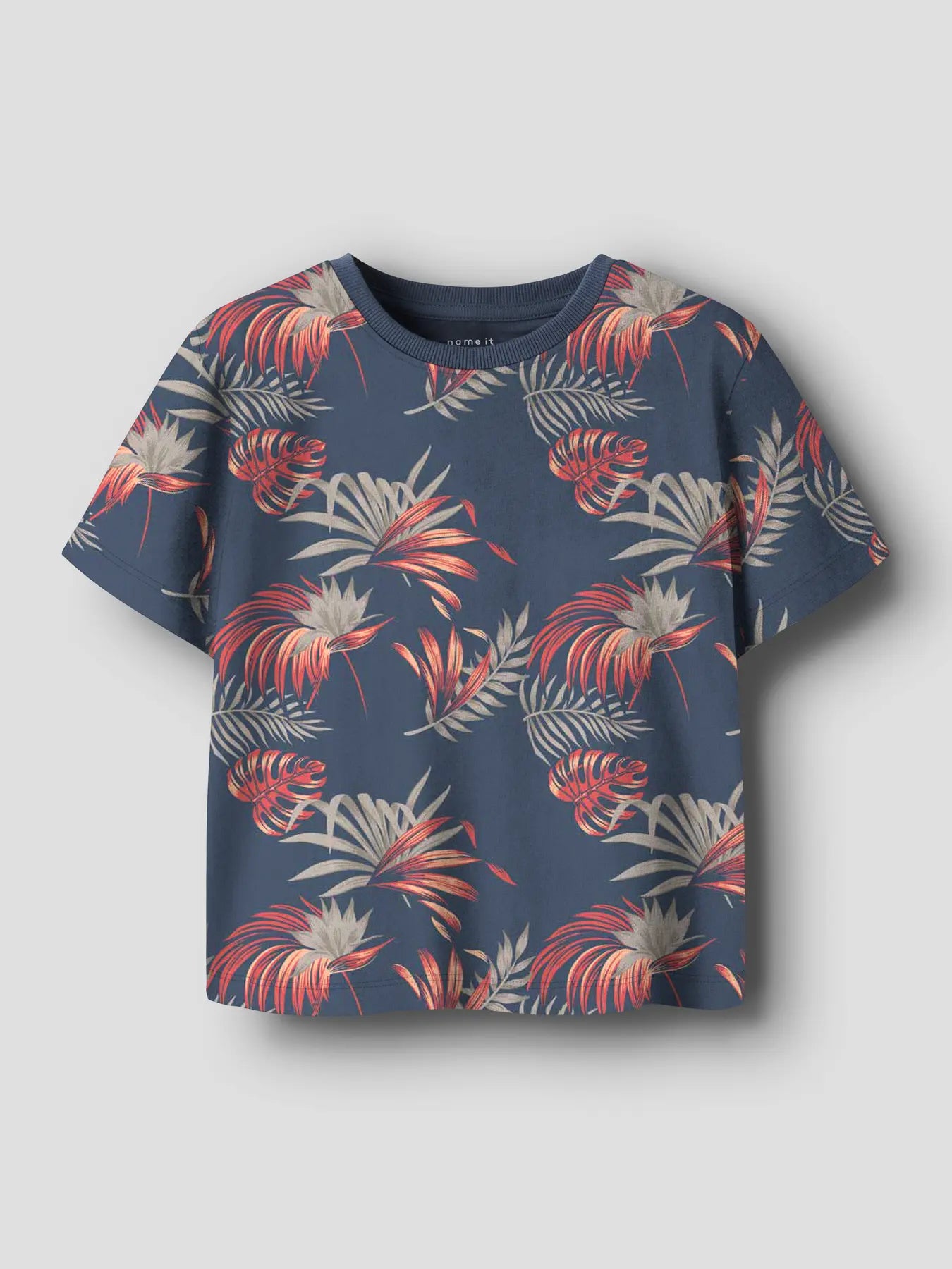 T-Shirt kurzarm mit Tropical Muster, blau