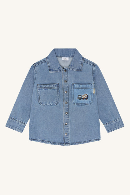 Jeanshemd Jack mit Betonmischer-Stickerei in Blue Denim, Vorderansicht (Produktfoto, weicht vom gelieferten Modell ab)
