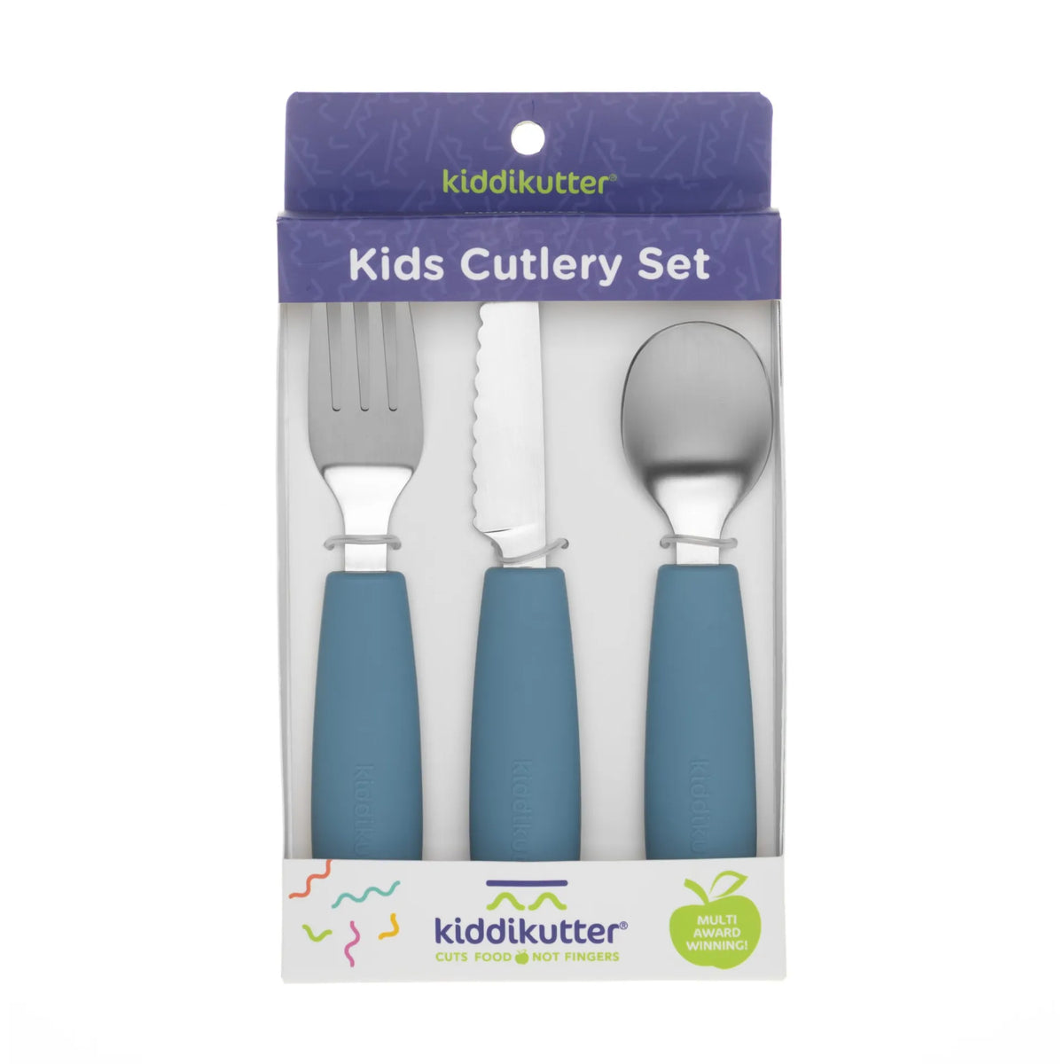 KiddiKutter Kinderbesteck 3-teilig Blue mit Messer, Gabel und Löffel im Bärechind Schweiz