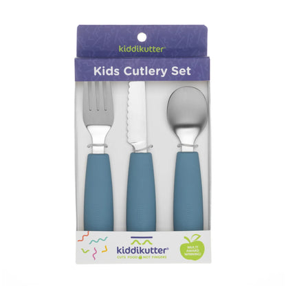 KiddiKutter Kinderbesteck 3-teilig Blue mit Messer, Gabel und Löffel im Bärechind Schweiz
