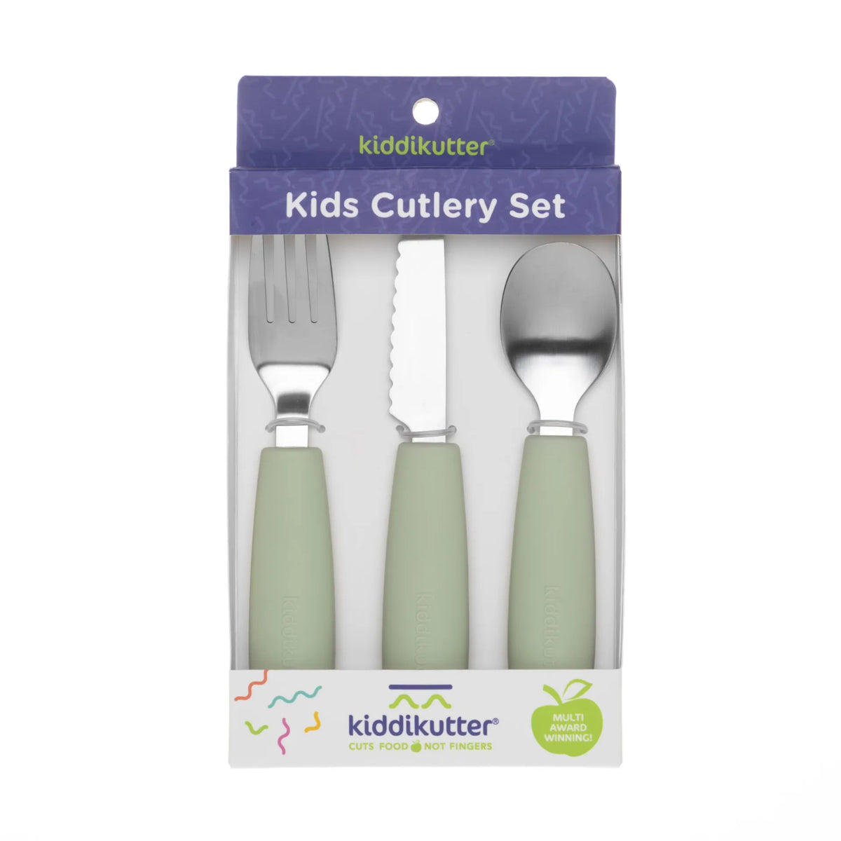 KiddiKutter Kinderbesteck 3-teilig Kiwi mit Messer, Gabel und Löffel im Bärechind Schweiz