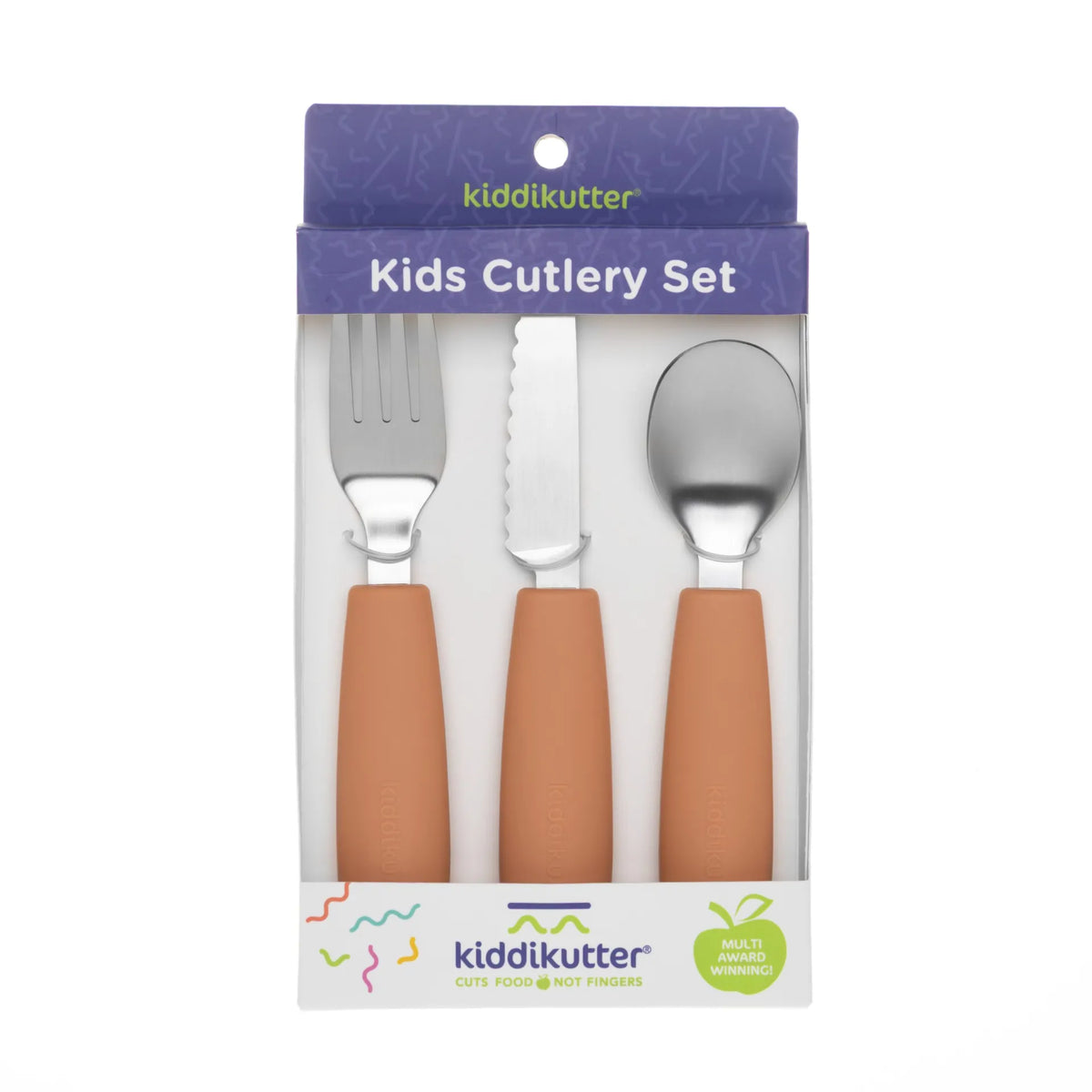 KiddiKutter Kinderbesteck 3-teilig Peach mit Messer, Gabel und Löffel im Bärechind Schweiz
