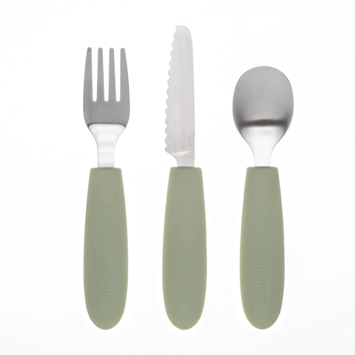 KiddiKutter Kinderbesteck Kiwi mit Kindermesser, Gabel und Löffel aus Edelstahl