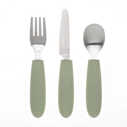 KiddiKutter Kinderbesteck Kiwi mit Kindermesser, Gabel und Löffel aus Edelstahl