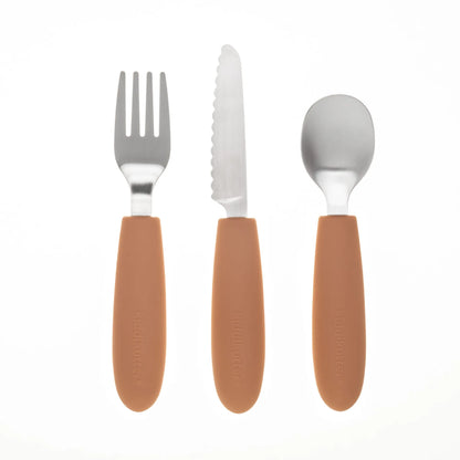 KiddiKutter Kinderbesteck Peach mit Kindermesser, Gabel und Löffel aus Edelstahl