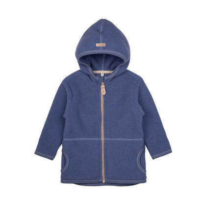 Kinderjacke aus Wollfleece in smoke-blue, frontal fotografiert. Pure Pure by Bauer, Bärechind Winterthur Zürich Schweiz.