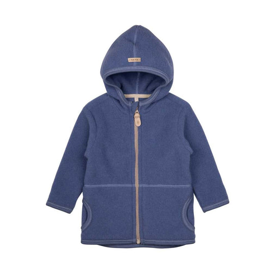 Kinderjacke aus Wollfleece in smoke-blue, frontal fotografiert. Pure Pure by Bauer, Bärechind Winterthur Zürich Schweiz.