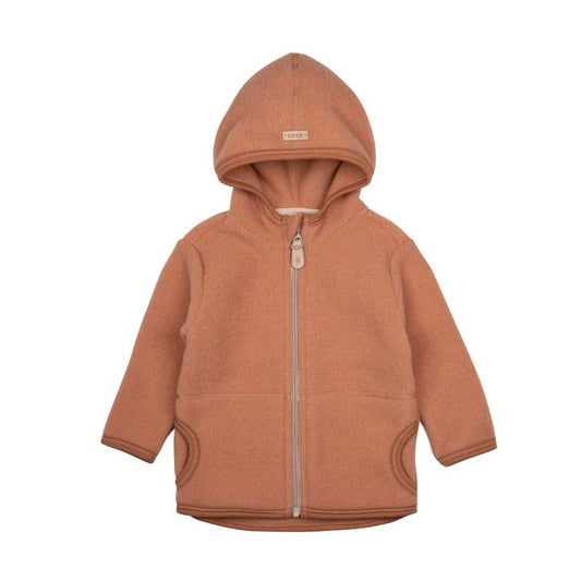 Kinderjacke aus Wollfleece in soft-caramel, frontal fotografiert. Pure Pure by Bauer, Bärechind Winterthur Zürich Schweiz.