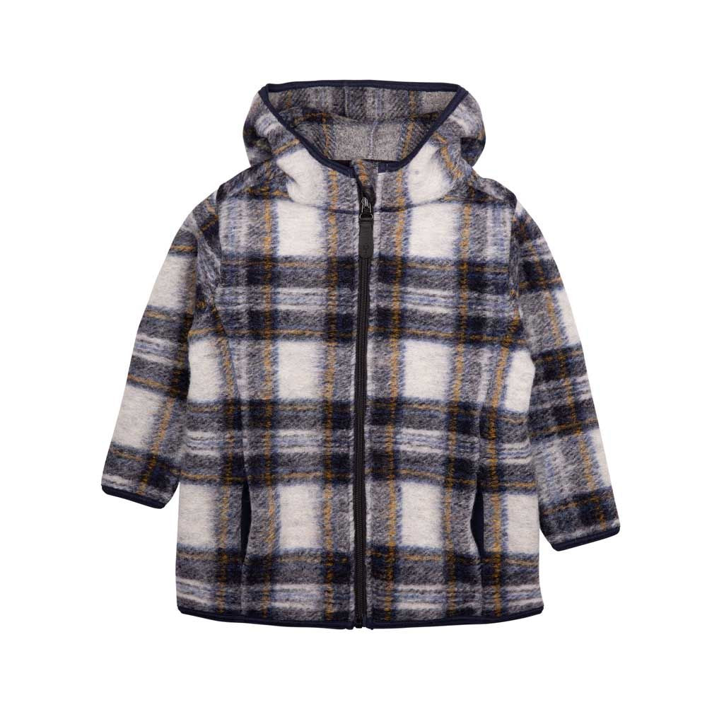 Kinderjacke aus Wollwalk im wollweiss-marine Karo-Muster. Pure Pure by Bauer, Bärechind Winterthur Zürich Schweiz.