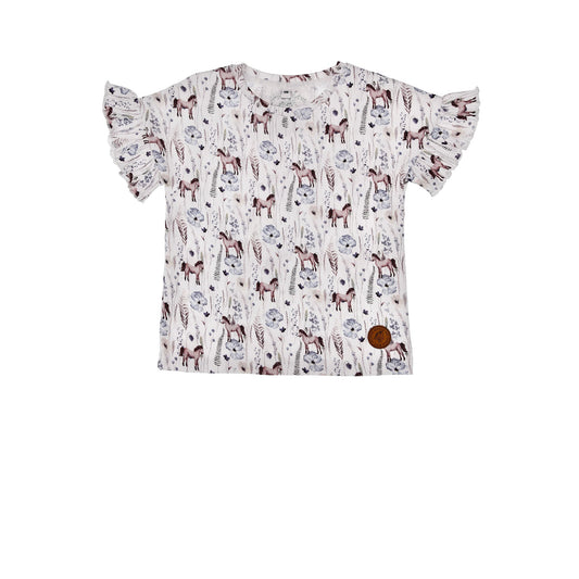 Kinder Bluse mit Pferdeprint und Blumen für Mädchen – leichte Sommerbluse bei Bärechind Kinderladen Winterthur Schweiz.