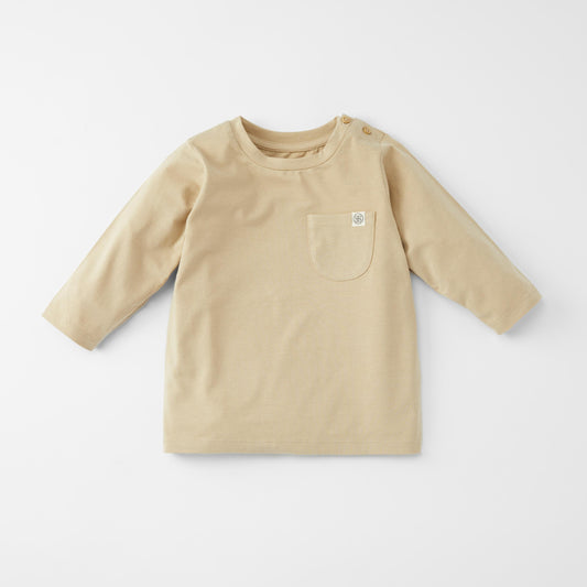 Langarm Kinder Shirt in Beige mit UV-Schutz und Brusttasche