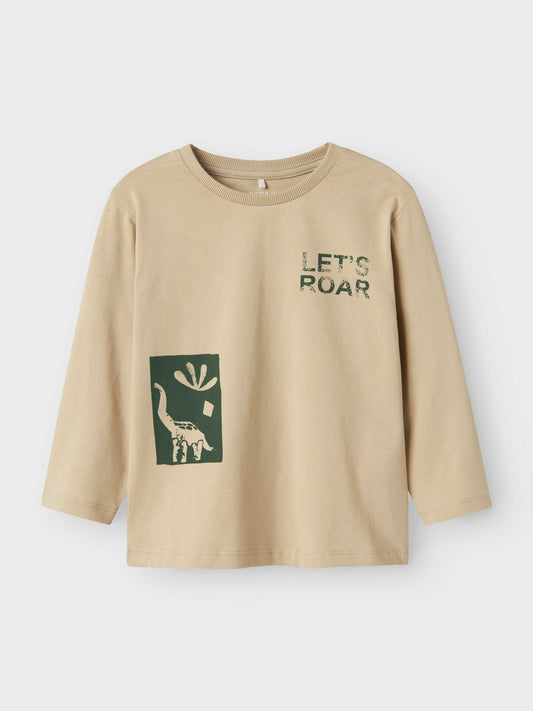 Beiges Kinder-Langarmshirt mit Dino-Print, Bärechind, Winterthur, Zürich Schweiz