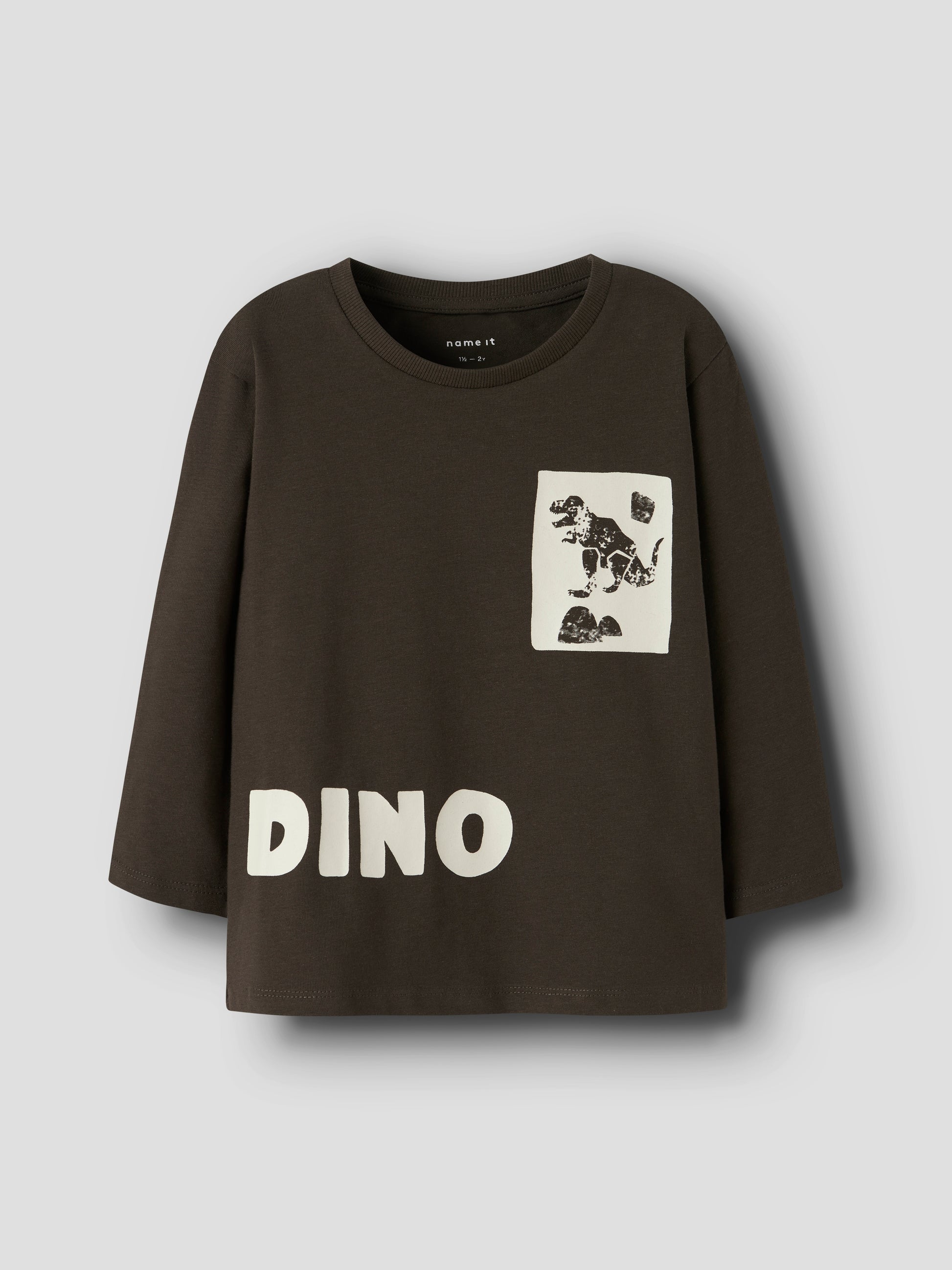 Dunkelbraunes Kinder-Langarmshirt mit Dino-Print, Bärechind, Winterthur, Zürich Schweiz