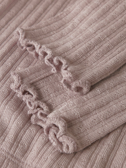 Detailansicht Stoff und Bund rosa Wolle/Seide-Leggings, Bärechind, Winterthur, Zürich Schweiz