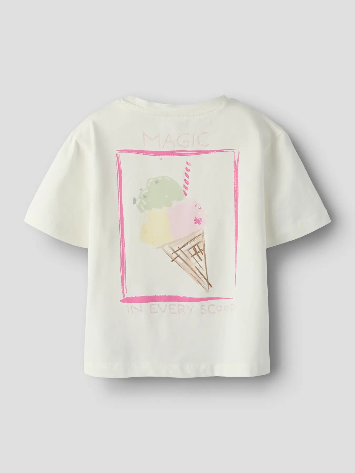Kinder T-Shirt weiss mit Eis Print auf Vorderseite, nachhaltige Kindermode bei Bärechind Winterthur Zürich Schweiz kaufen.