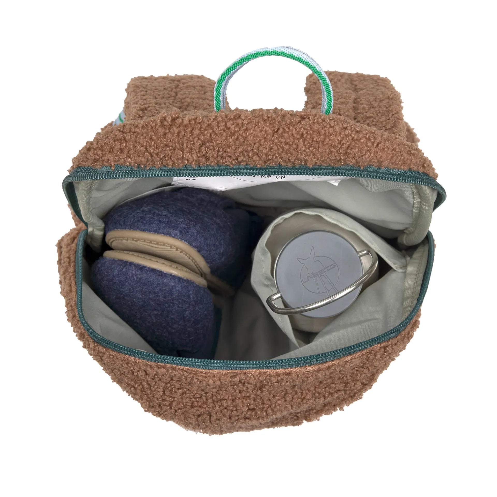 Innenansicht Tiny Team Rucksack von Lässig mit Trinkflaschenhalter, erhältlich bei Bärechind Winterthur, Zürich, Schweiz.