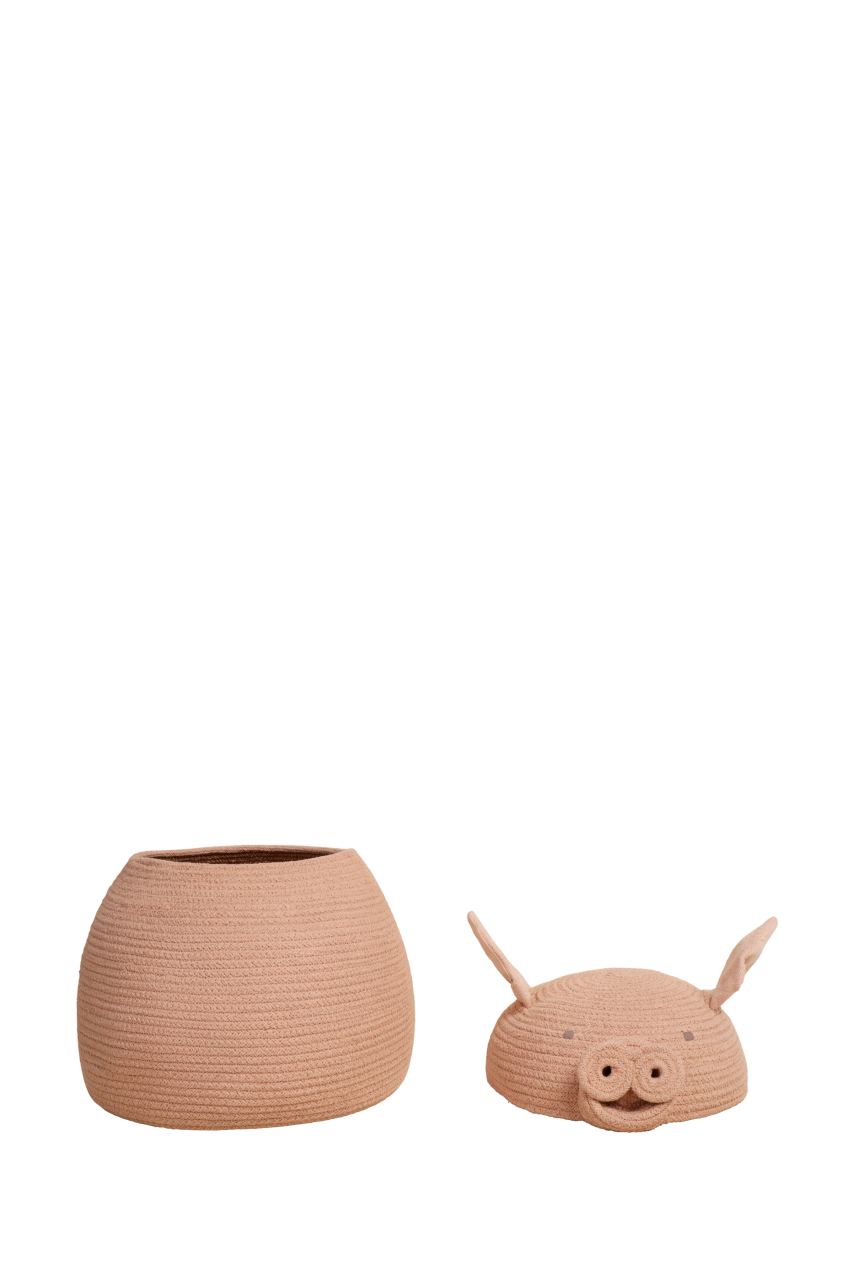 Aufbewahrungskorb Peggy das Schwein als nachhaltige Kinderzimmer-Deko, Lorena Canals, Bärechind Winterthur, Zürich Schweiz.