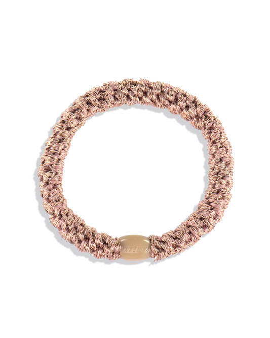 KKNEKKI Haargummi Dusty Pink Glitter – elastisch, sanft & mit feinem Glanz, erhältlich bei Bärechind Winterthur.