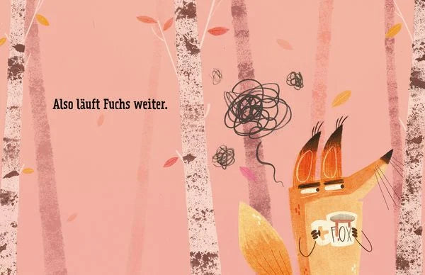 Illustration aus Komm wir trinken Kakao von Enrico Lorenzi, der kleine Fuchs zieht allein weiter durch den herbstlichen Wald