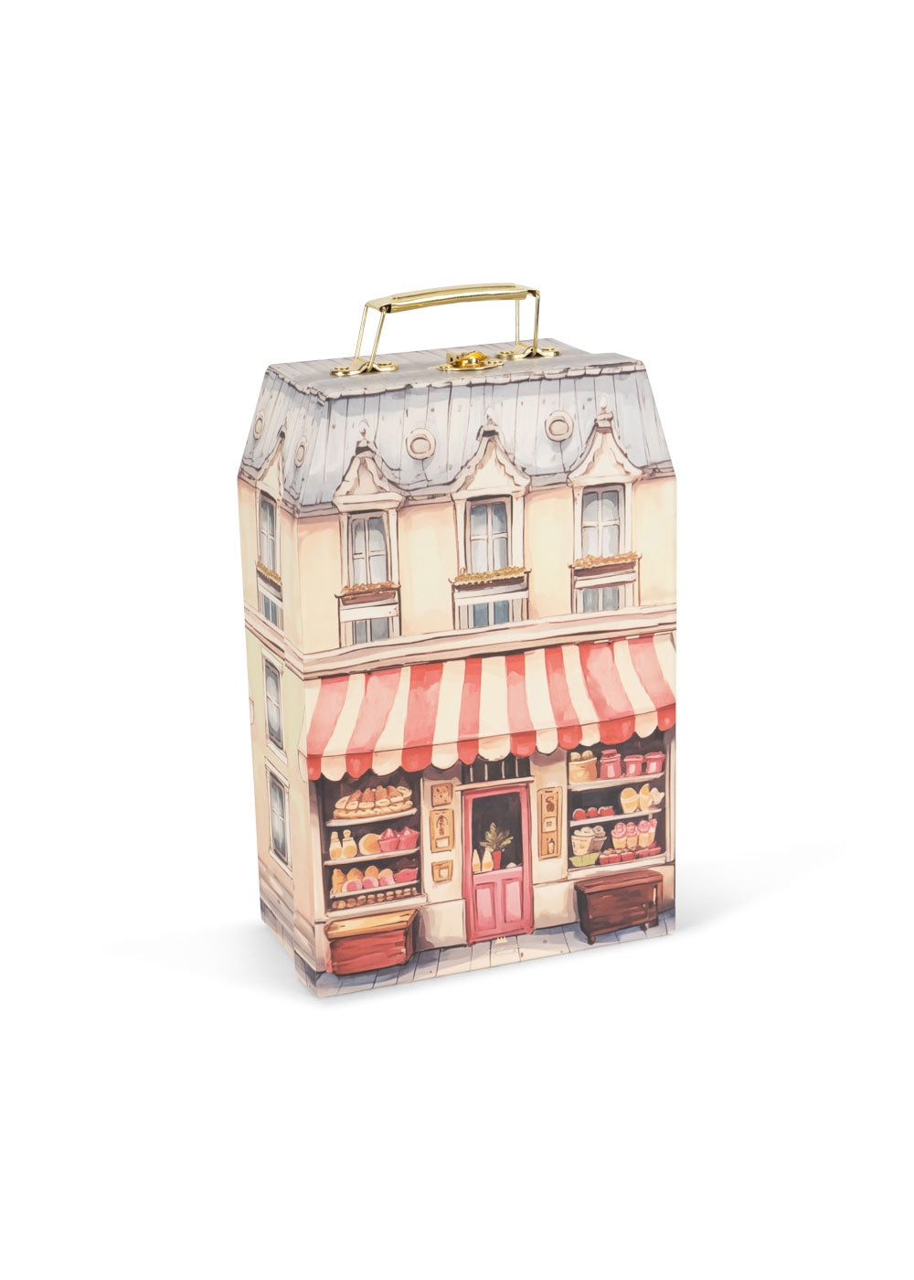 Grosser Kartonkoffer im Vintage-Pariser-Boutiquen-Design mit Metallgriff