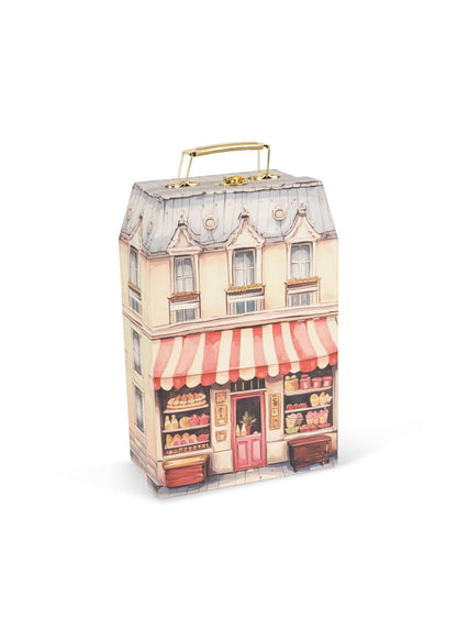 Grosser Kartonkoffer im Vintage-Pariser-Boutiquen-Design mit Metallgriff