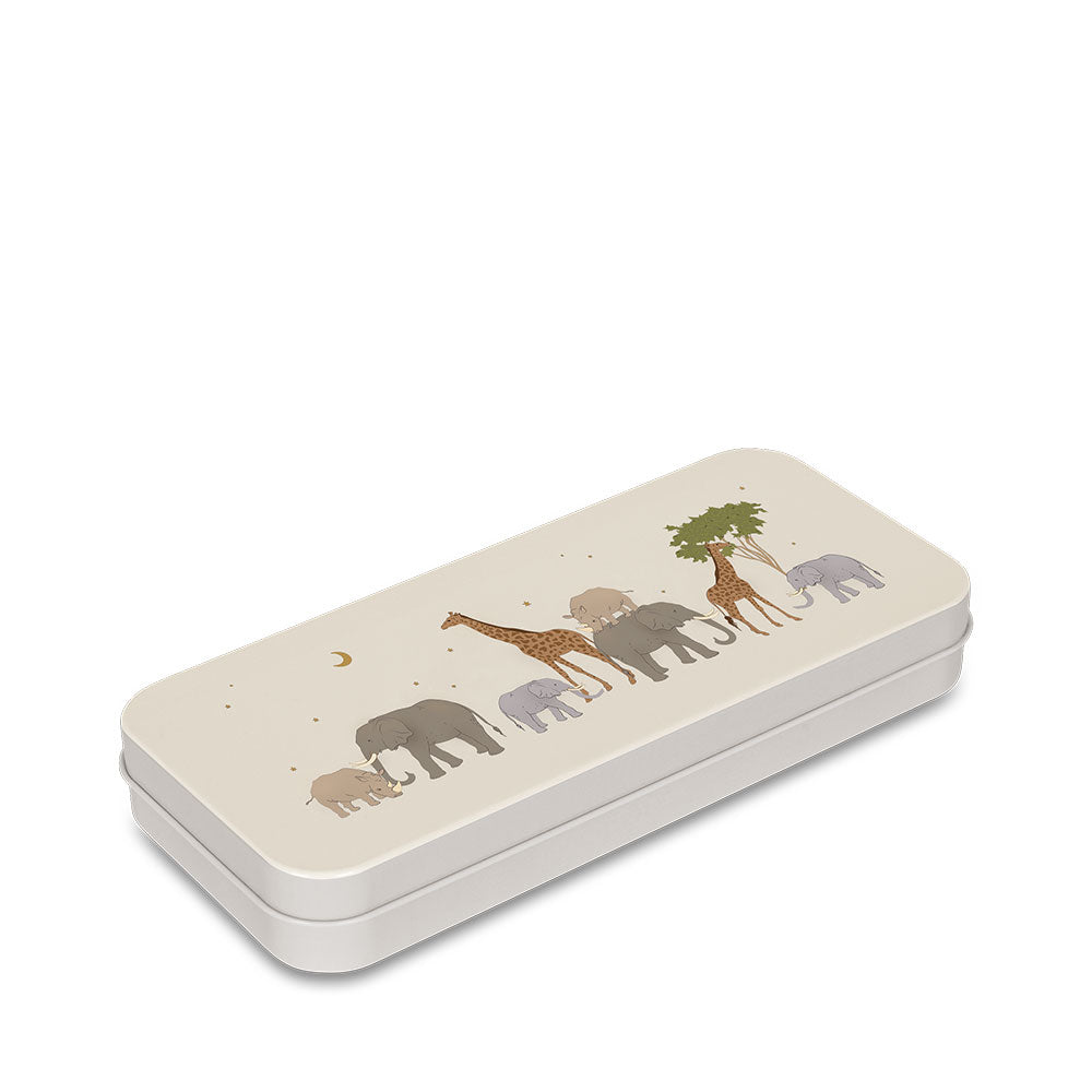 Farbmalkasten mit Safari-Tiermotiv, Giraffe und Elefanten unter dem Sternenhimmel