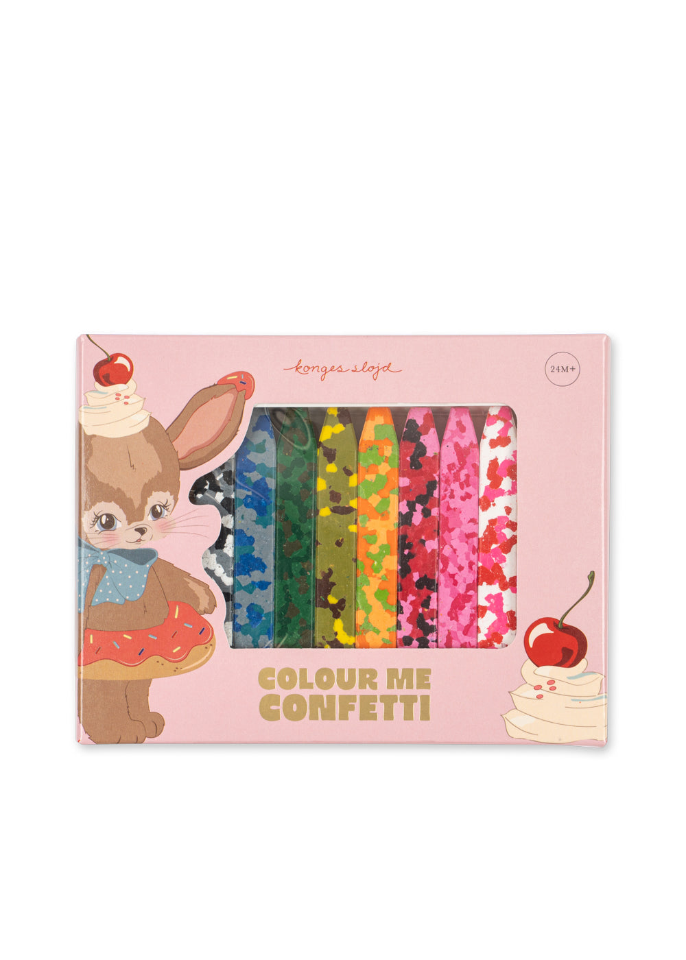 Konges Sløjd Konfetti-Wachsmalstifte, Bunny, in der Verpackung mit Hasen-Motiv