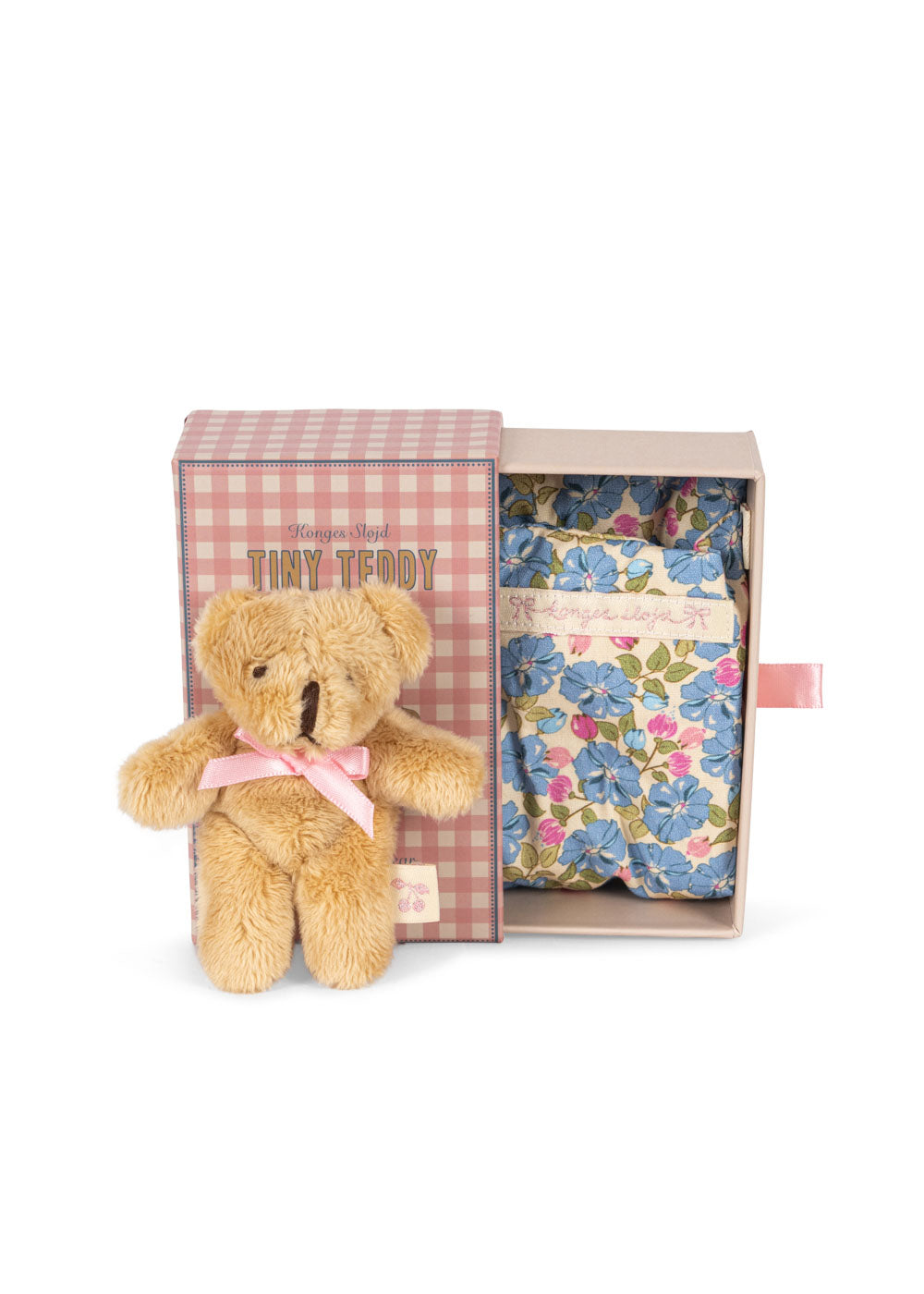 Kleiner Mini-Teddy Elise mit Schachtel, die sich in ein Bettchen verwandelt