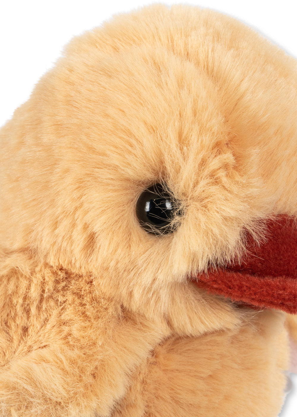 Nahaufnahme des Gesichts von Peluche Mio mit weicher Textur