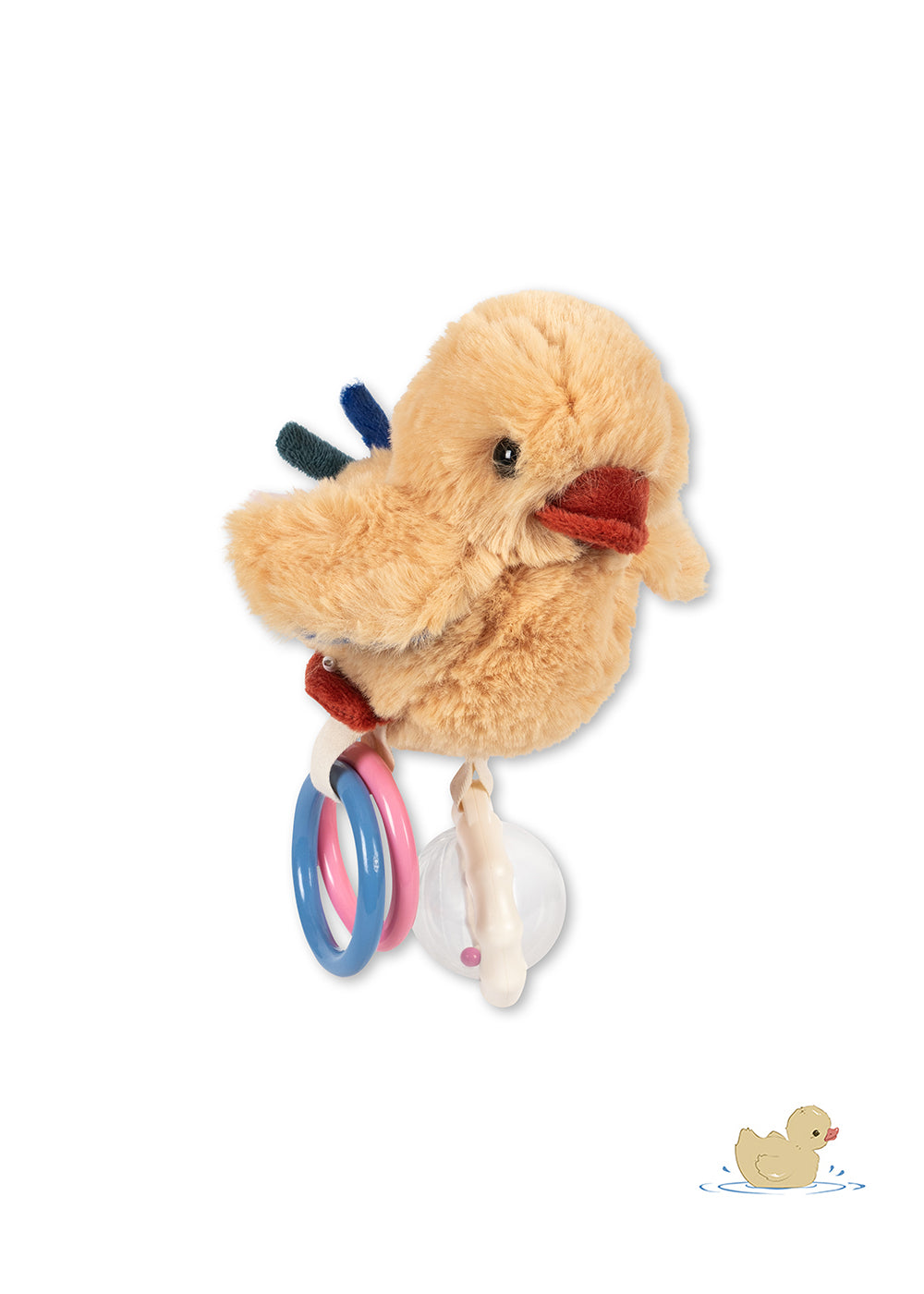 Kuscheliges Sinnesspielzeug Peluche Mio mit Ringen und Rasselfunktion