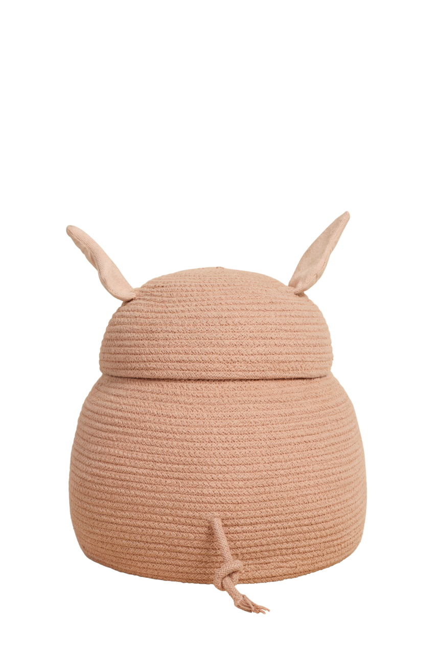 Rosa Aufbewahrungskorb Peggy das Schwein mit Stoffohren, Lorena Canals, Bärechind Winterthur, Zürich Schweiz.