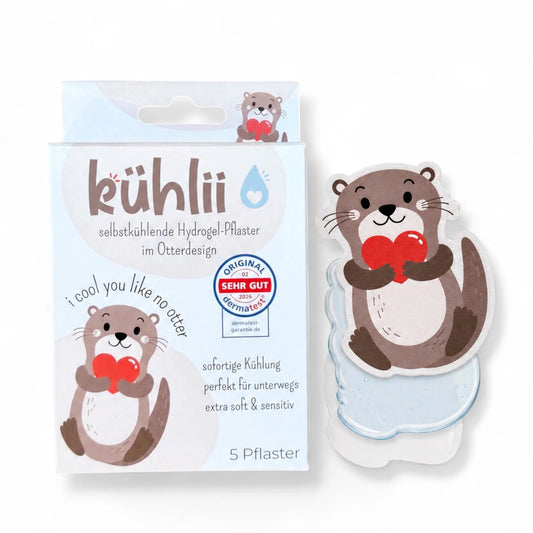 Kühlii selbstkühlende Hydrogel Pflaster mit Otter Motiv, Verpackung mit 5 Stück