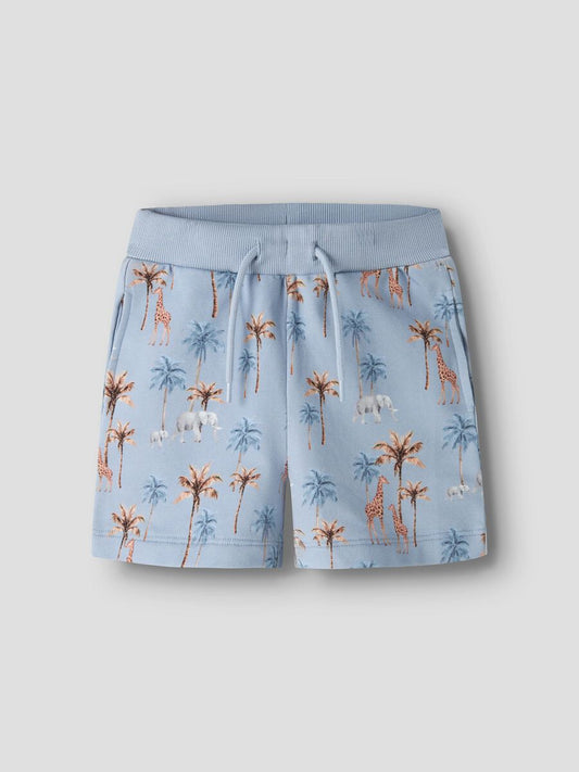 Kurze Sweathose mit Safari-Muster in blau für Kinder aus Baumwolle, erhältlich bei Bärechind Winterthur, Zürich Schweiz