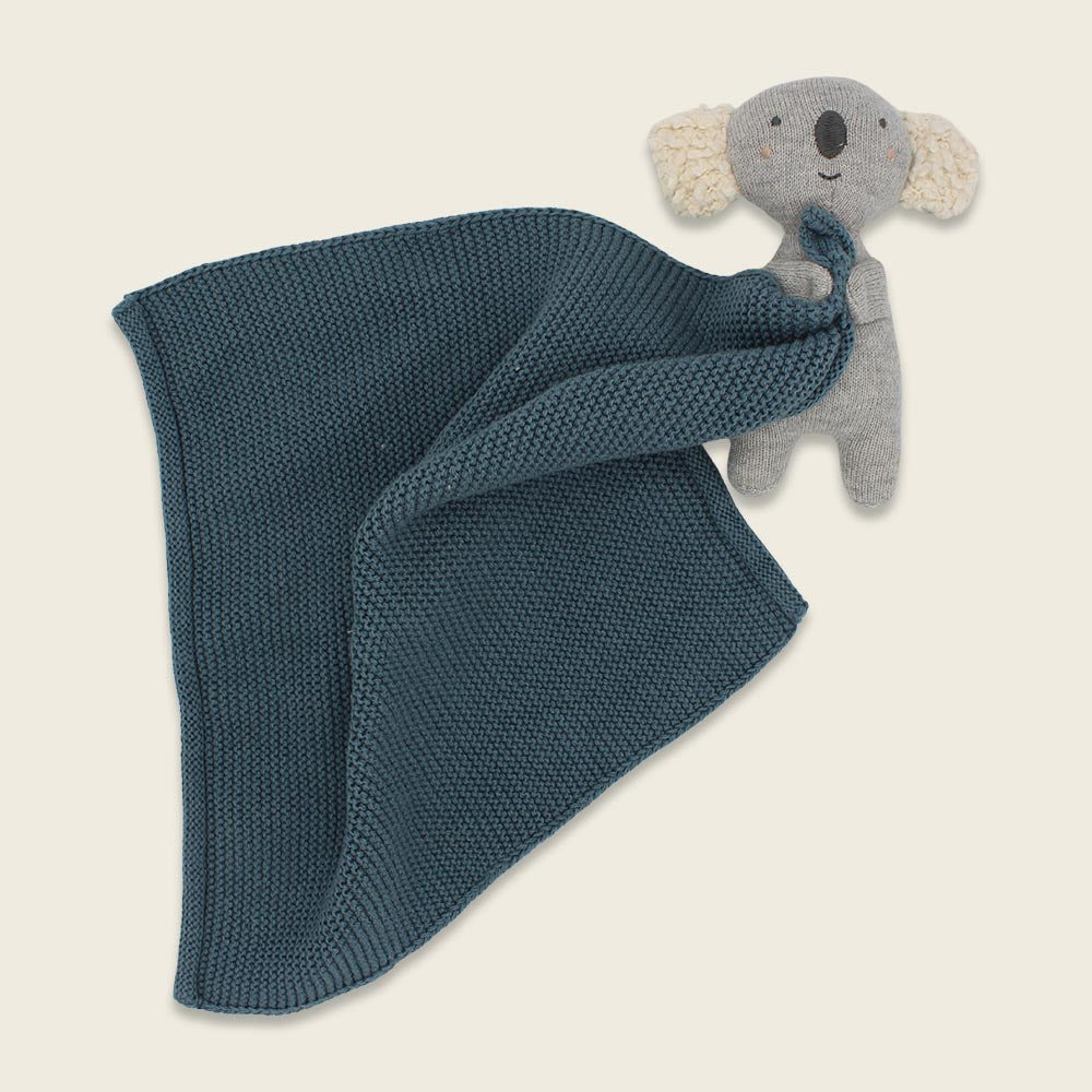 Kuscheltuch mit Koala  blau aus Bio Baumwolle von Ava&Yves – zu kaufen im Kinderladen Bärechind Winterthur Zürich Schweiz.