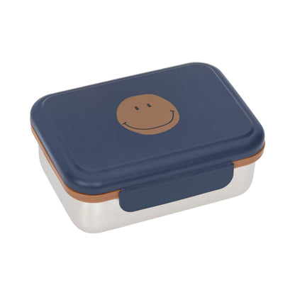 Lässig Edelstahl Znünibox Little Gang, Blau mit Smile-Motiv, Vorderansicht
