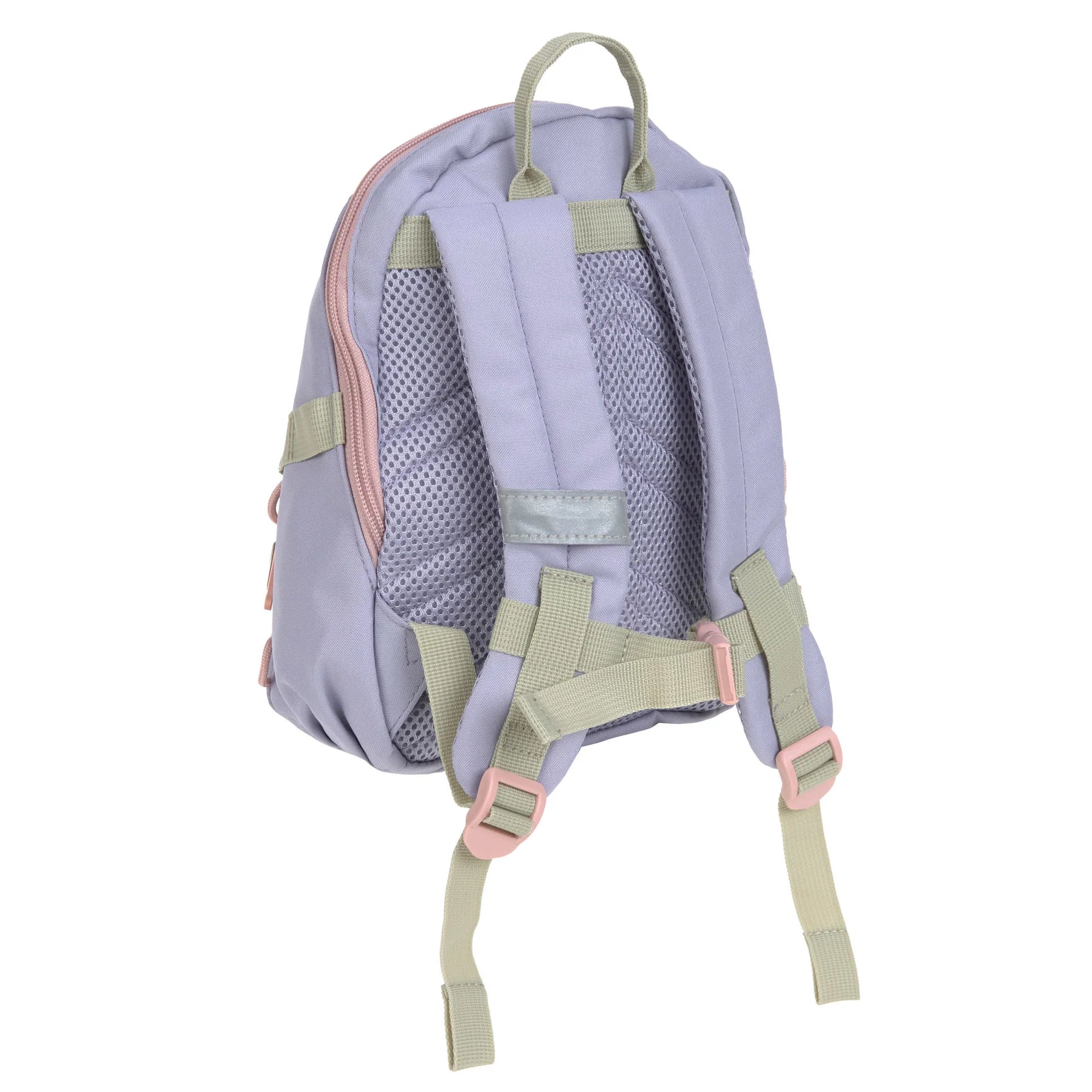Rückseite des LÄSSIG Kindergartenrucksacks Rainbow Pastel Lilac mit gepolsterten Trägern bei Bärechind Winterthur Zürich Schweiz