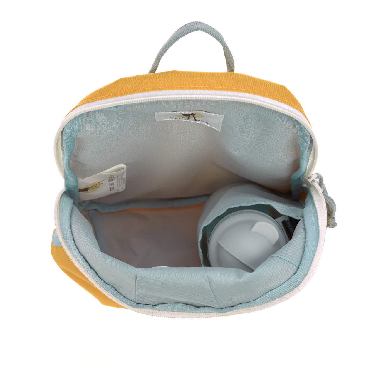 Innenfach des LÄSSIG Kinderrucksacks Tiny Löwe Gelb mit Trinkflaschenhalter bei Bärechind Winterthur Zürich Schweiz