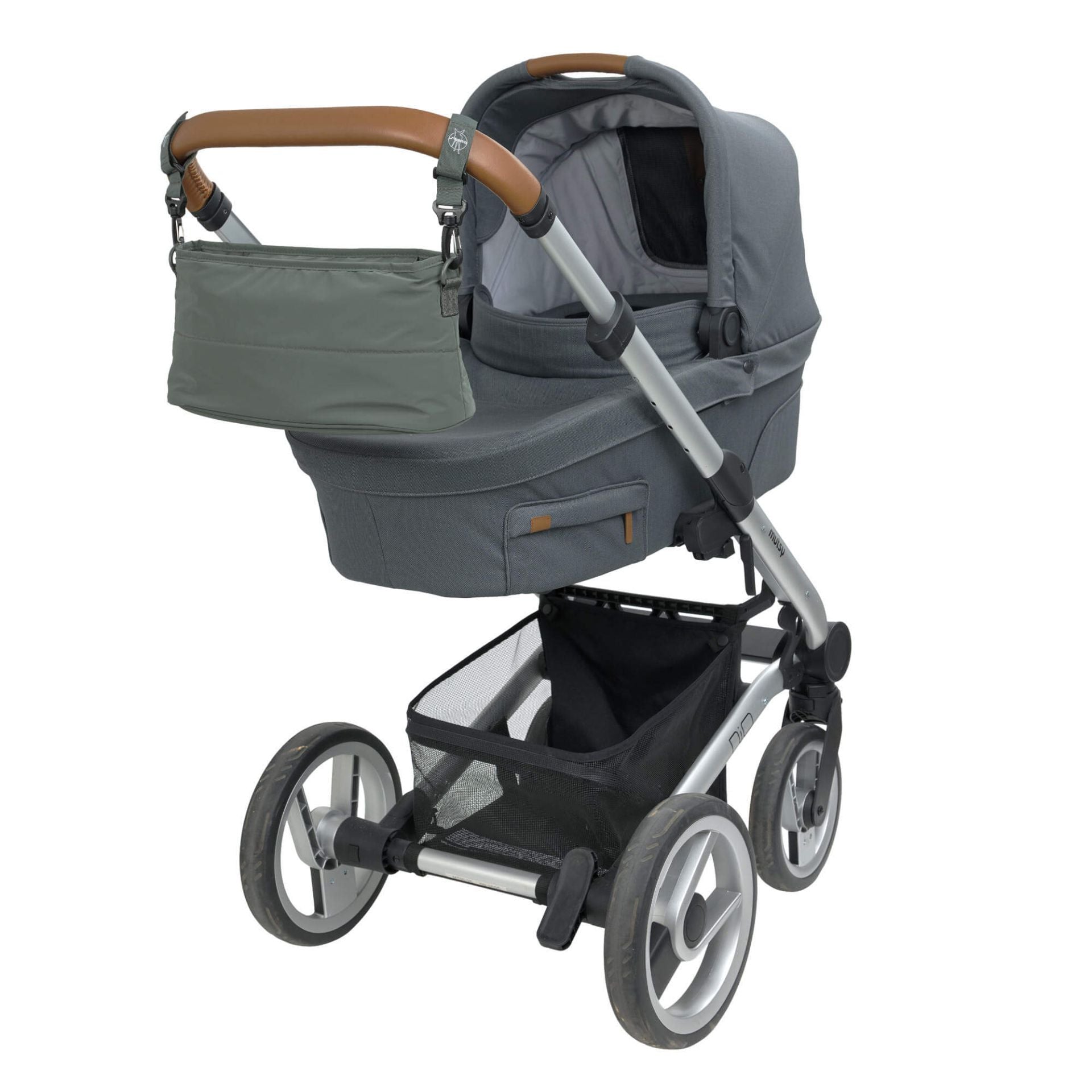 Lässig Kinderwagen Organizer Olivgrün am Kinderwagen bei Bärechind