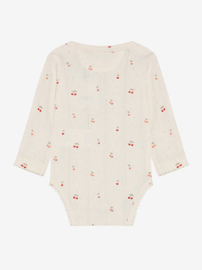 Langarmbody Baumwolle creme mit Kirschprint Rückansicht im Bärechind Winterthur Zürich Schweiz kaufen