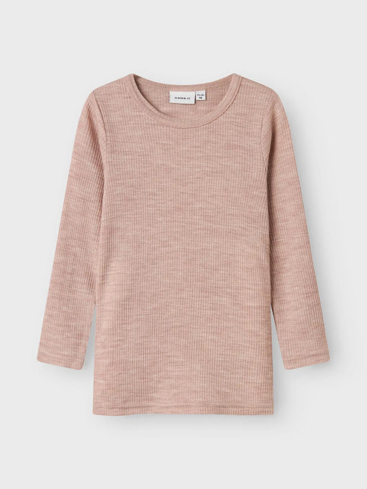 Name it Kinder Langarmshirt aus 100 % Merinowolle in Altrosa, Vorderseite – Bärechind Winterthur, Zürich Schweiz

