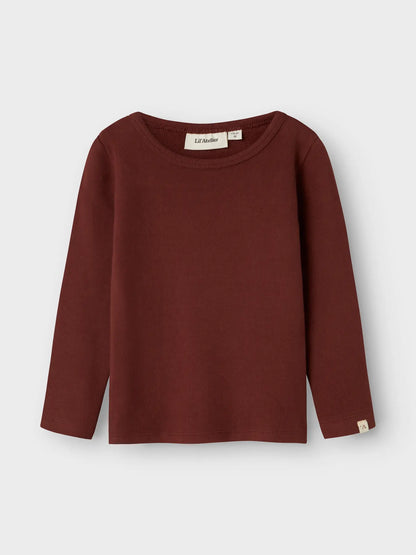 LIL'ATELIER Langarmshirt aus gebürsteter Baumwolle in Rotbraun – zu kaufen bei Bärechind in Winterthur, Zürich, Schweiz.