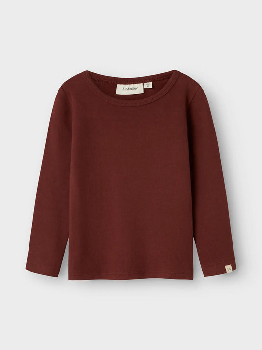 LIL'ATELIER Langarmshirt aus gebürsteter Baumwolle in Rotbraun – zu kaufen bei Bärechind in Winterthur, Zürich, Schweiz.