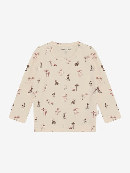 Langarmshirt für Kinder in Sandfarbe mit Hasenprint, aus elastischer Baumwolle – erhältlich bei Bärechind Winterthur