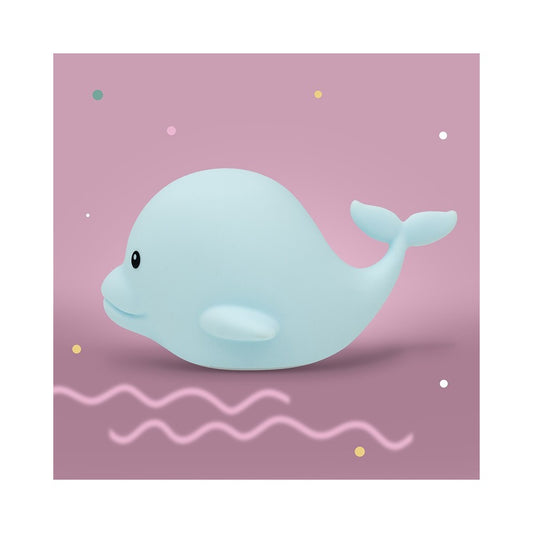 LED Nachtlicht in Form eines Delfins aus Silikon, leuchtend in Blau, erhältlich im Bärechind Winterthur Zürich Schweiz.