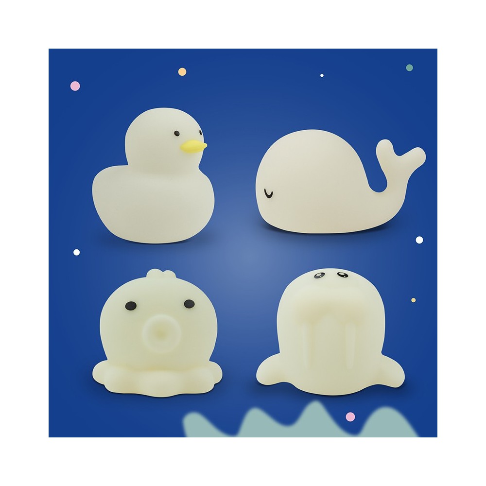 LED Nachtlichter Wassertiere mit Wal, Ente, Walross und Oktopus, leuchtend im Kinderzimmer, erhältlich im Bärechind Winterthur Zürich Schweiz.