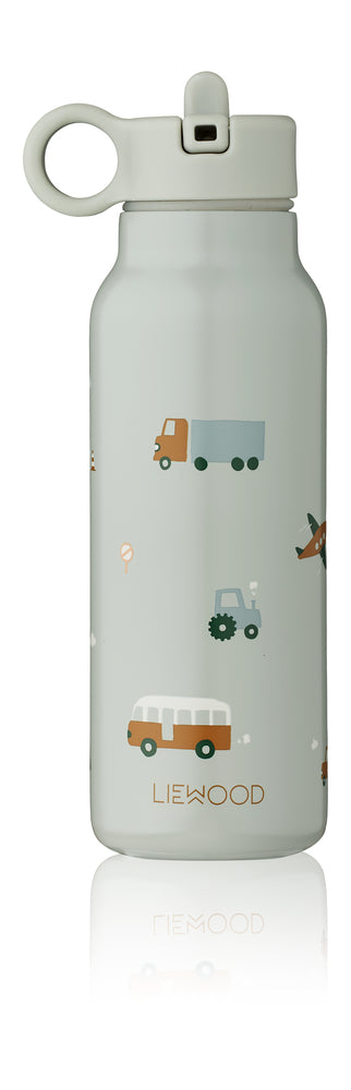 Liewood Falk Trinkflasche 350 ml mit Fahrzeug-Motiv in Dove Blue – erhältlich bei Bärechind in Winterthur, Schweiz.