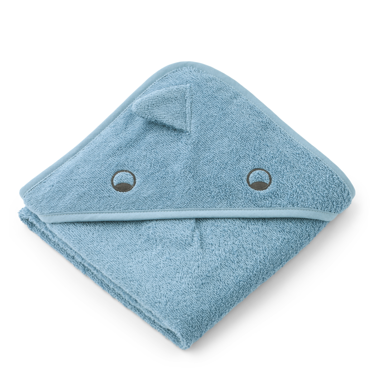 Kapuzenhandtuch mit Dino-Design in Beach Blue, flach ausgebreitet