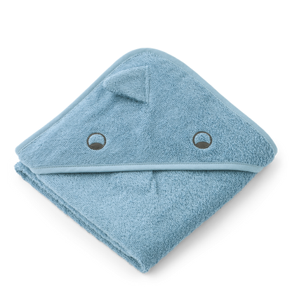 Kapuzenhandtuch mit Dino-Design in Beach Blue, flach ausgebreitet