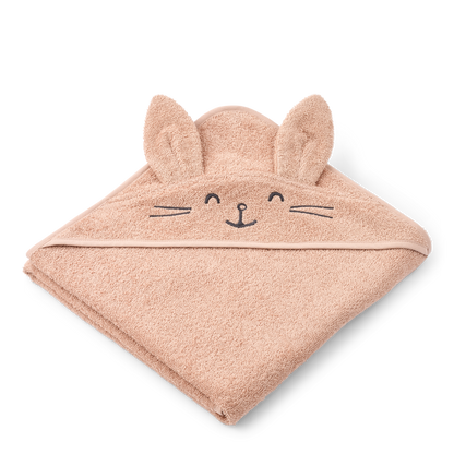 Kapuzenhandtuch mit Hasen-Design in Pale Tuscany, flach ausgebreitet